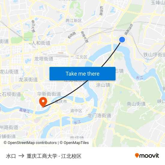 水口 to 重庆工商大学 - 江北校区 map