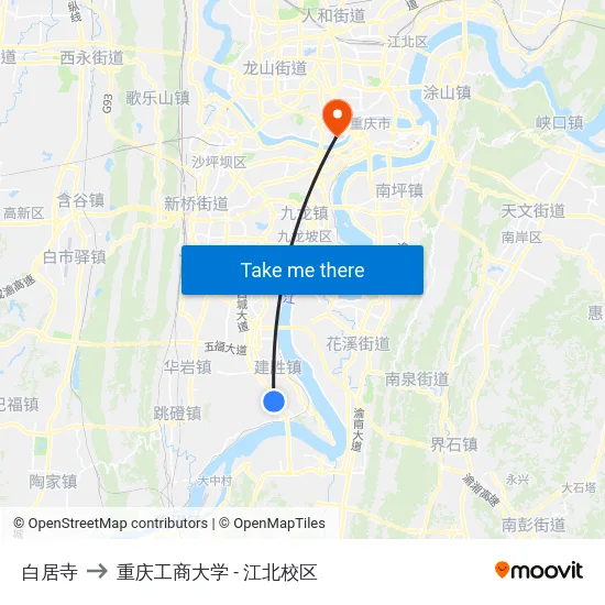 白居寺 to 重庆工商大学 - 江北校区 map