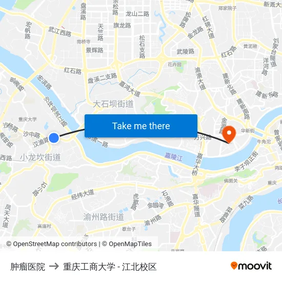 肿瘤医院 to 重庆工商大学 - 江北校区 map