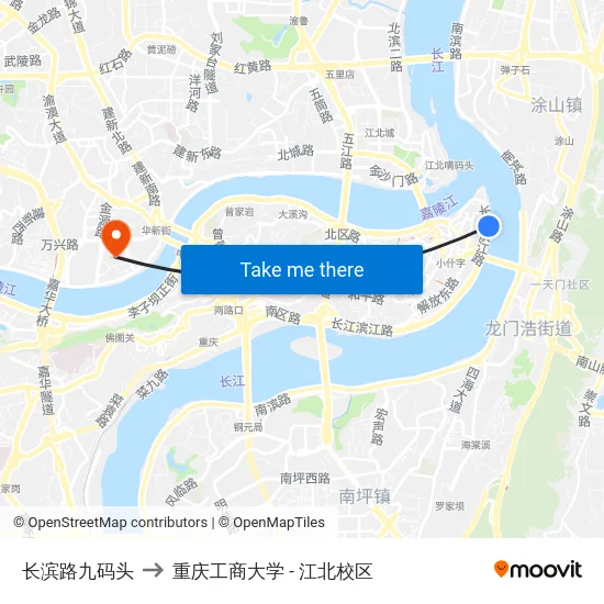 长滨路九码头 to 重庆工商大学 - 江北校区 map