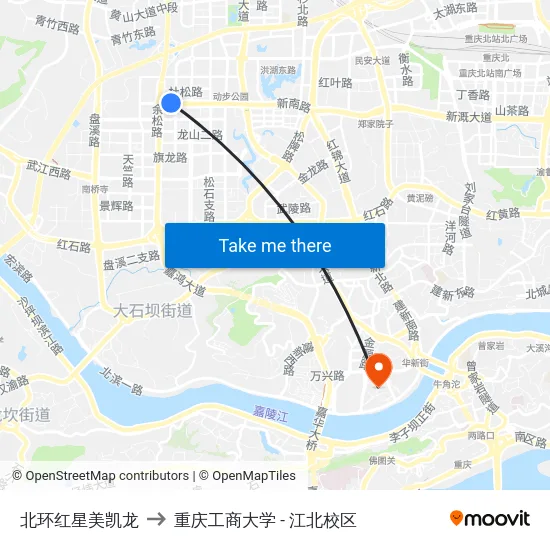 北环红星美凯龙 to 重庆工商大学 - 江北校区 map