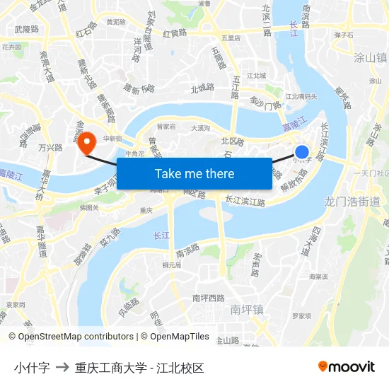 小什字 to 重庆工商大学 - 江北校区 map