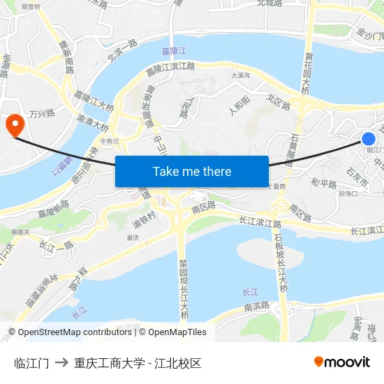 临江门 to 重庆工商大学 - 江北校区 map