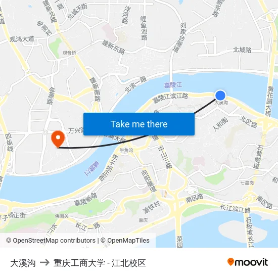 大溪沟 to 重庆工商大学 - 江北校区 map