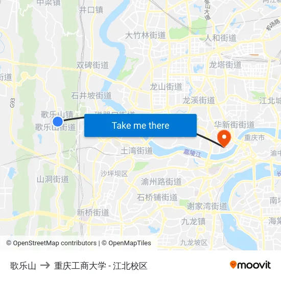 歌乐山 to 重庆工商大学 - 江北校区 map