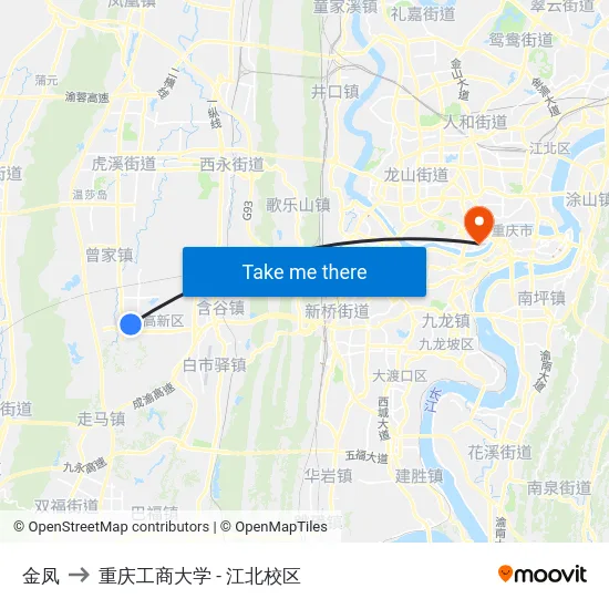金凤 to 重庆工商大学 - 江北校区 map