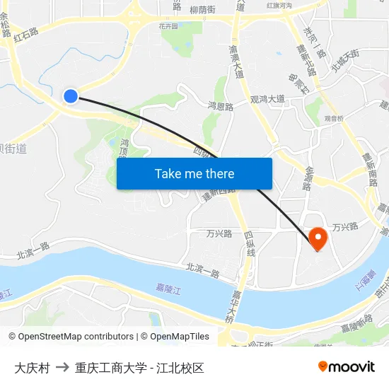 大庆村 to 重庆工商大学 - 江北校区 map