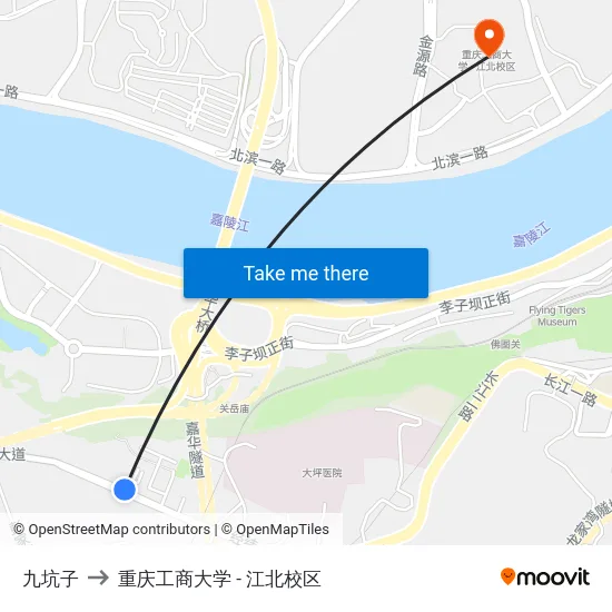 九坑子 to 重庆工商大学 - 江北校区 map
