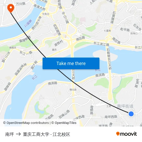 南坪 to 重庆工商大学 - 江北校区 map
