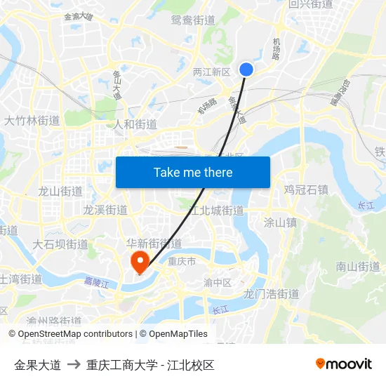 金果大道 to 重庆工商大学 - 江北校区 map