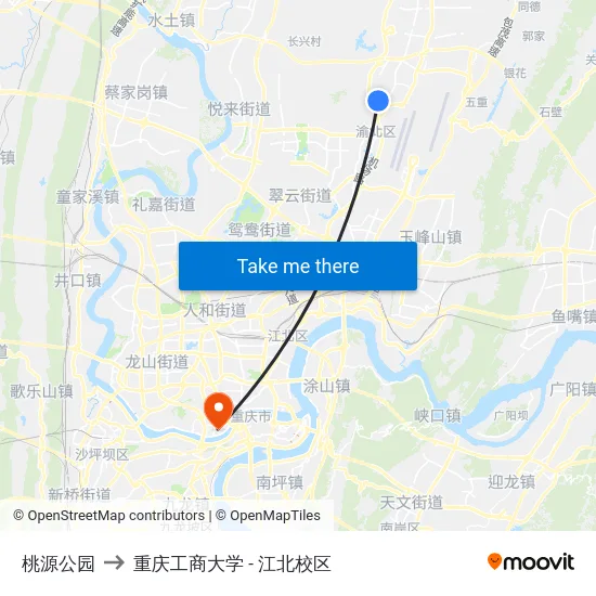 桃源公园 to 重庆工商大学 - 江北校区 map