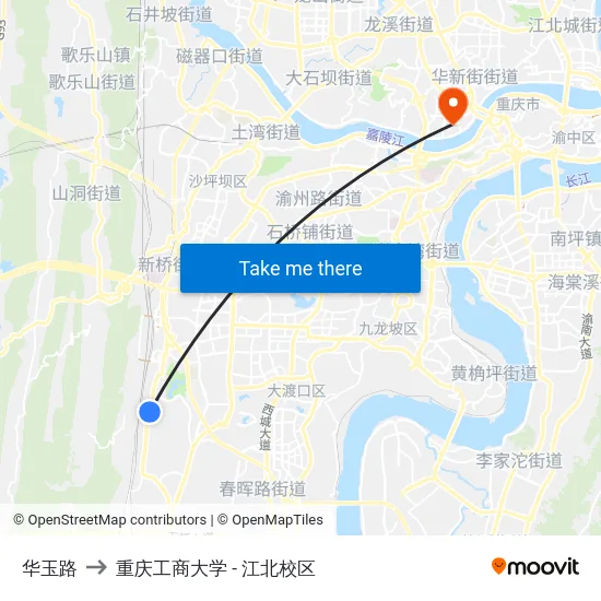 华玉路 to 重庆工商大学 - 江北校区 map