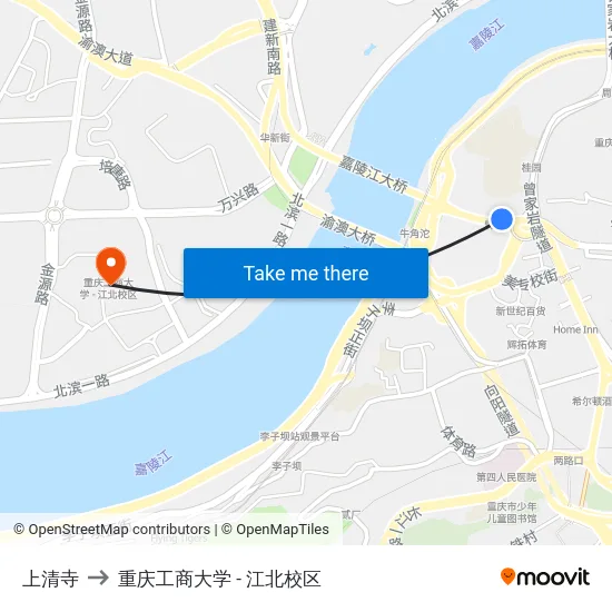 上清寺 to 重庆工商大学 - 江北校区 map