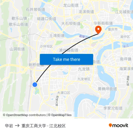 华岩 to 重庆工商大学 - 江北校区 map