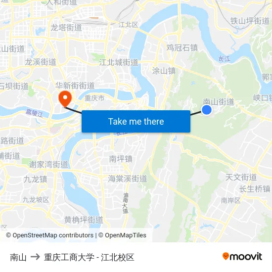 南山 to 重庆工商大学 - 江北校区 map