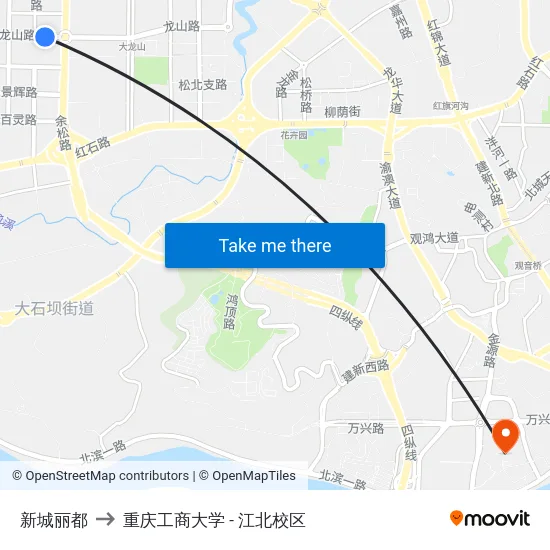 新城丽都 to 重庆工商大学 - 江北校区 map