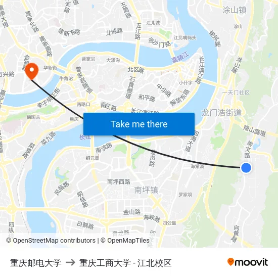 重庆邮电大学 to 重庆工商大学 - 江北校区 map