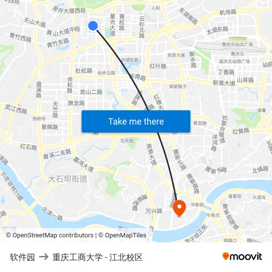 软件园 to 重庆工商大学 - 江北校区 map