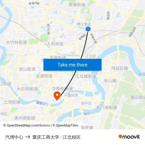 汽博中心 to 重庆工商大学 - 江北校区 map