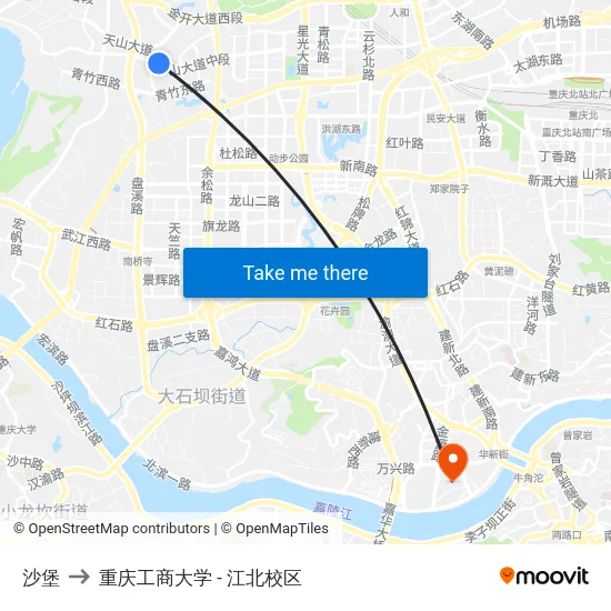沙堡 to 重庆工商大学 - 江北校区 map