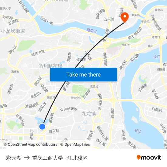 彩云湖 to 重庆工商大学 - 江北校区 map