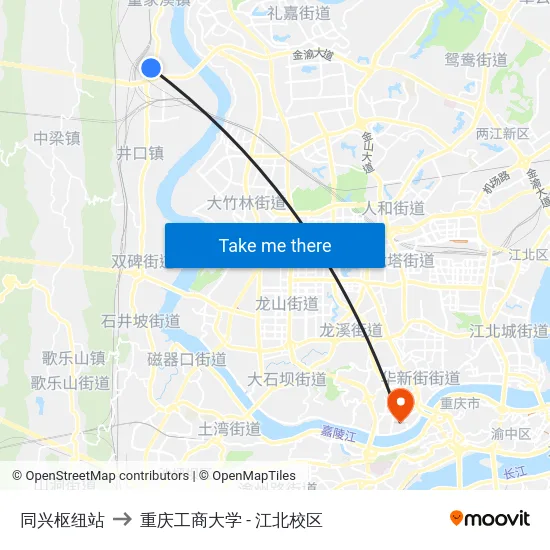 同兴枢纽站 to 重庆工商大学 - 江北校区 map