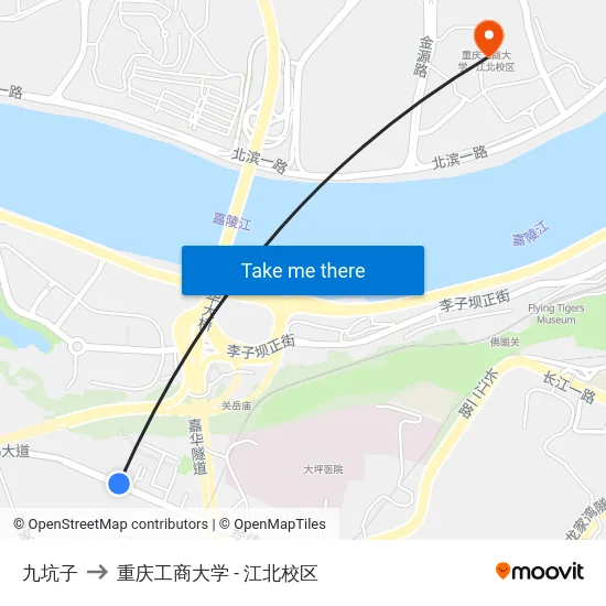 九坑子 to 重庆工商大学 - 江北校区 map