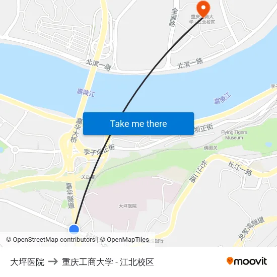 大坪医院 to 重庆工商大学 - 江北校区 map
