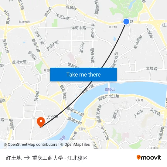 红土地 to 重庆工商大学 - 江北校区 map