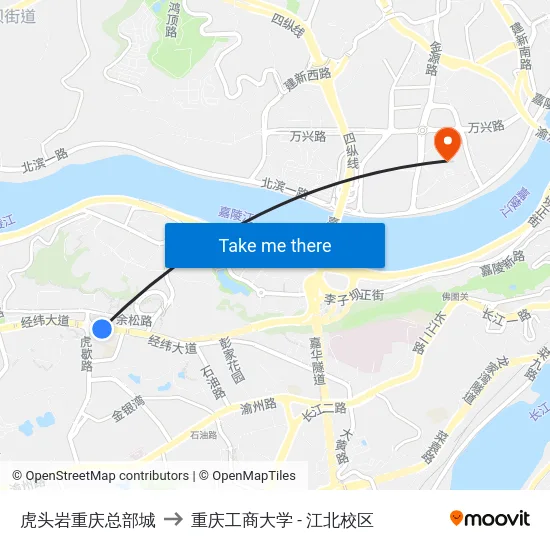 虎头岩重庆总部城 to 重庆工商大学 - 江北校区 map