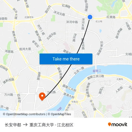 长安华都 to 重庆工商大学 - 江北校区 map