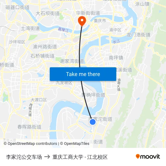 李家沱公交车场 to 重庆工商大学 - 江北校区 map
