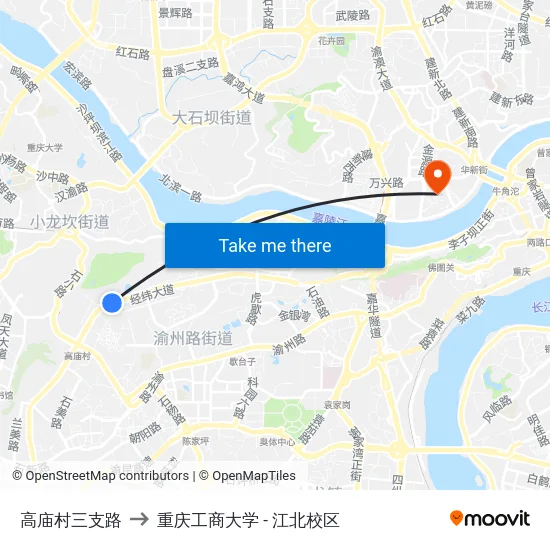 高庙村三支路 to 重庆工商大学 - 江北校区 map