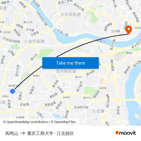 凤鸣山 to 重庆工商大学 - 江北校区 map