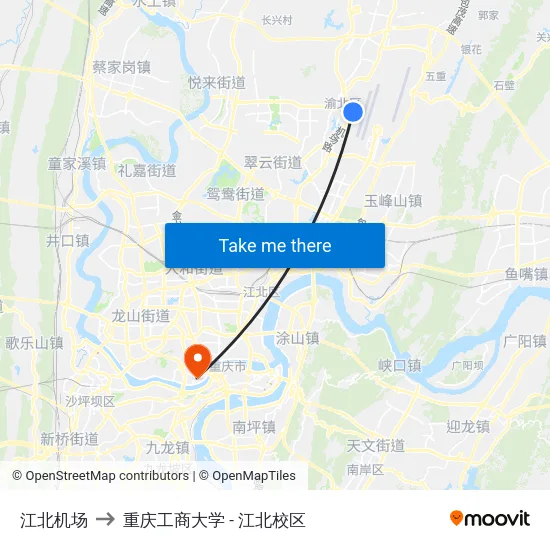 江北机场 to 重庆工商大学 - 江北校区 map