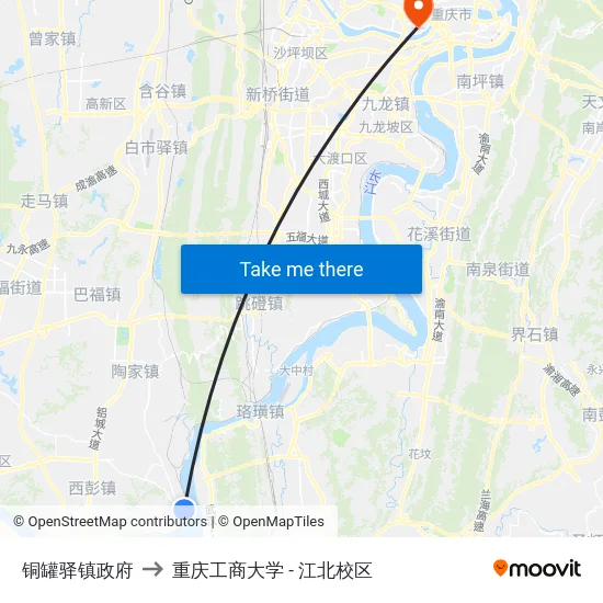 铜罐驿镇政府 to 重庆工商大学 - 江北校区 map