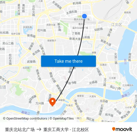 重庆北站北广场 to 重庆工商大学 - 江北校区 map