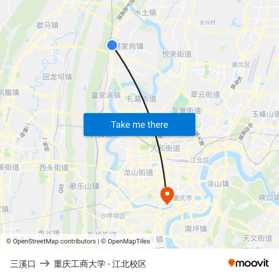 三溪口 to 重庆工商大学 - 江北校区 map