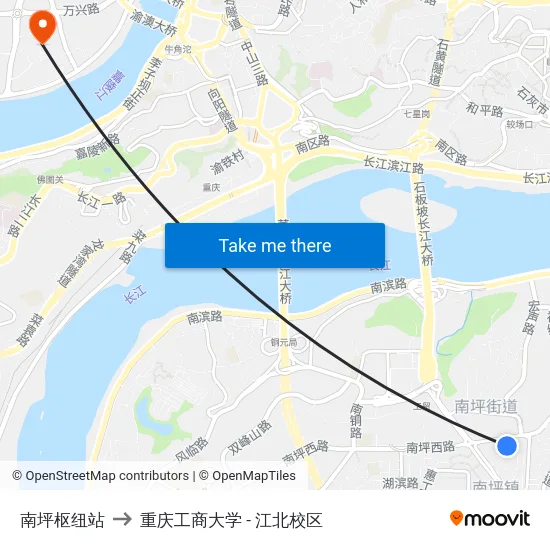 南坪枢纽站 to 重庆工商大学 - 江北校区 map