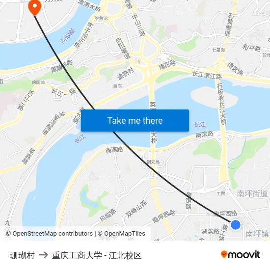 珊瑚村 to 重庆工商大学 - 江北校区 map
