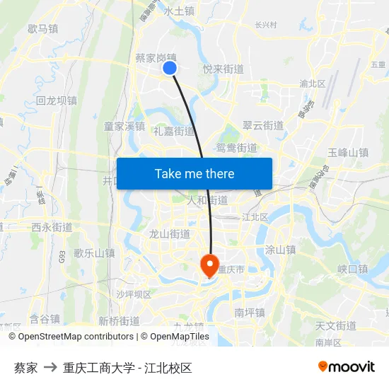 蔡家 to 重庆工商大学 - 江北校区 map