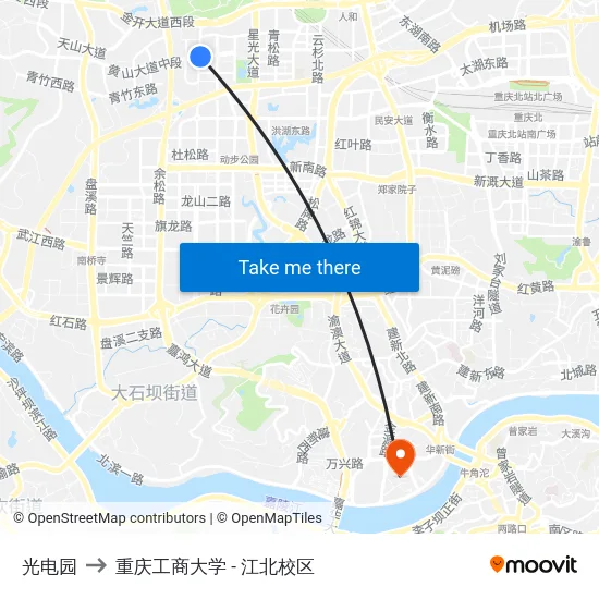 光电园 to 重庆工商大学 - 江北校区 map