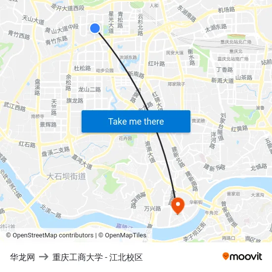 华龙网 to 重庆工商大学 - 江北校区 map