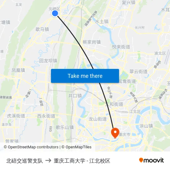 北碚交巡警支队 to 重庆工商大学 - 江北校区 map
