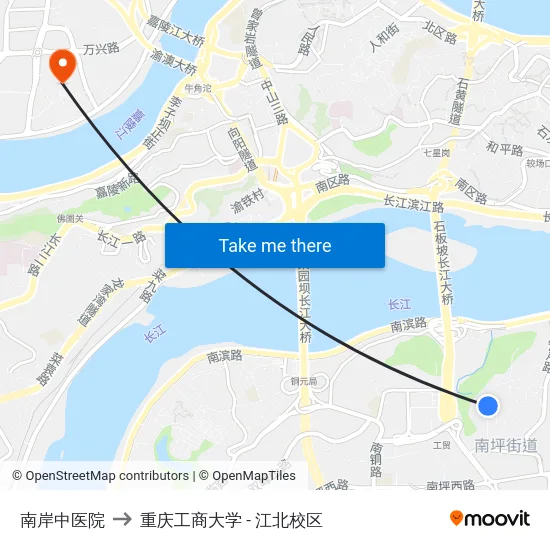 南岸中医院 to 重庆工商大学 - 江北校区 map