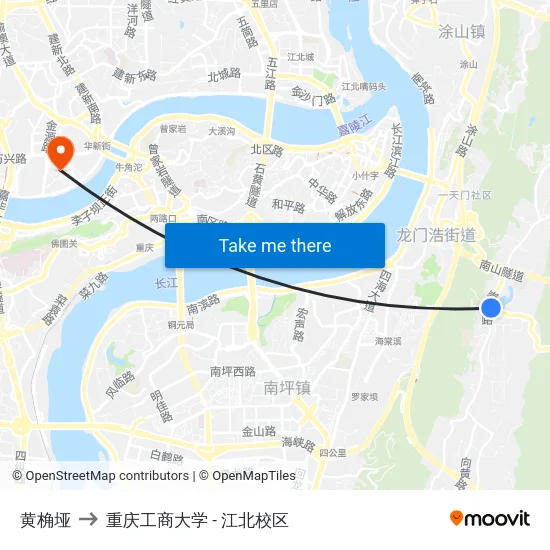 黄桷垭 to 重庆工商大学 - 江北校区 map