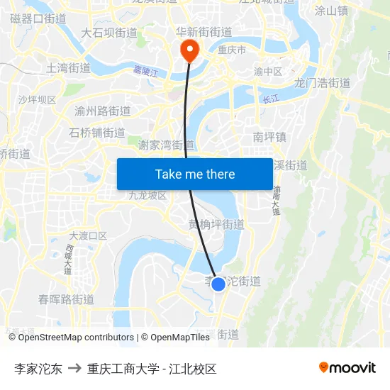 李家沱东 to 重庆工商大学 - 江北校区 map