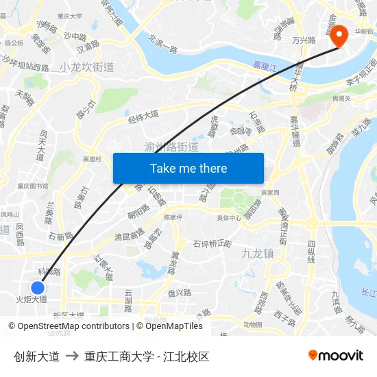 创新大道 to 重庆工商大学 - 江北校区 map