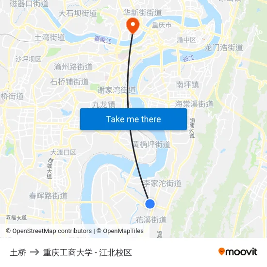 土桥 to 重庆工商大学 - 江北校区 map