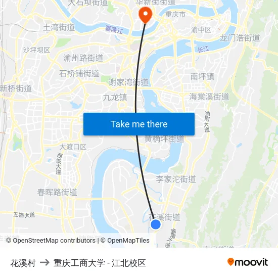 花溪村 to 重庆工商大学 - 江北校区 map